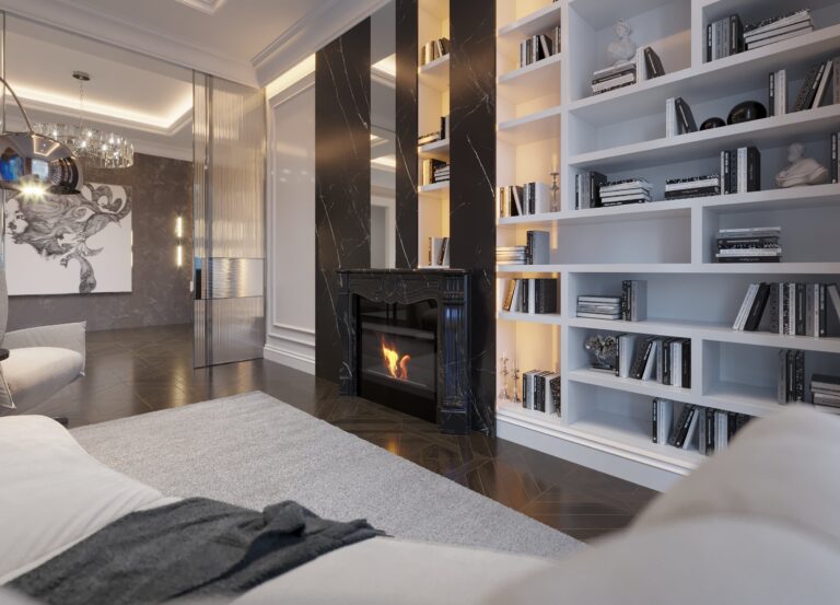 Дизайн шкафов над камином