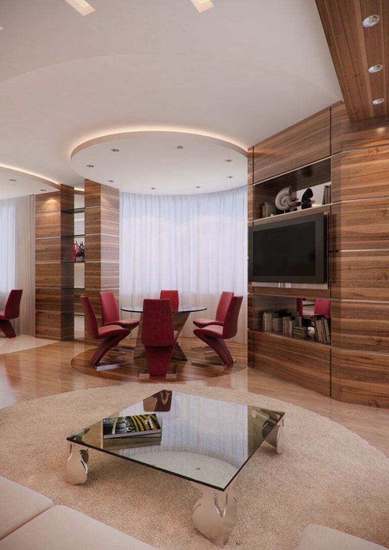 Зонированные гостиная и столовая в дизайне квартиры