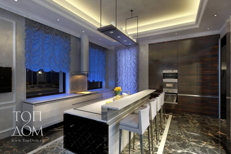 Фото интерьера кухни с 2-я окнами