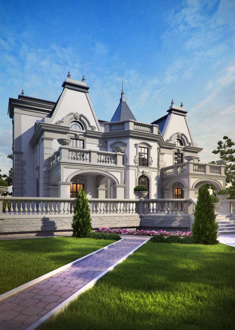 Декоративные растения и дорожки на придомовой территории