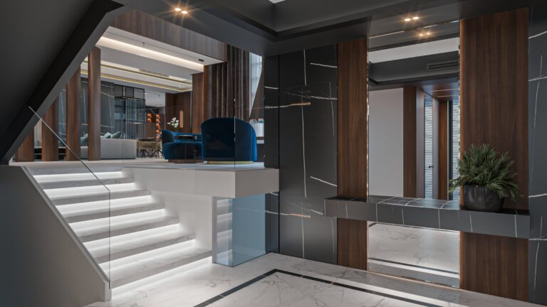 Дизайн лестничного холла между этажами