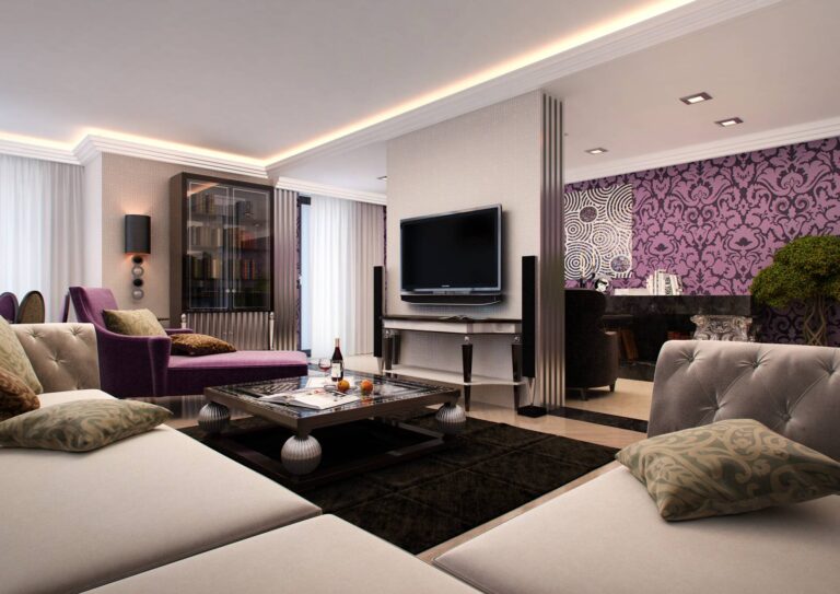 Стиль арт-деко в интерьере гостиной в светлом тоне