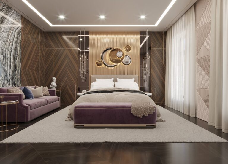 Дизайн спальни с великолепным декором из золота