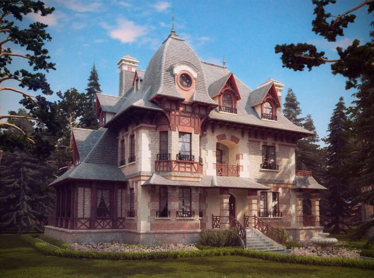 Призматический эркер в правой части фронтального фасада