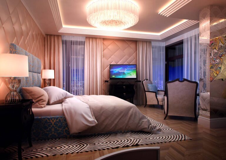 Фото интерьера спальни вечером