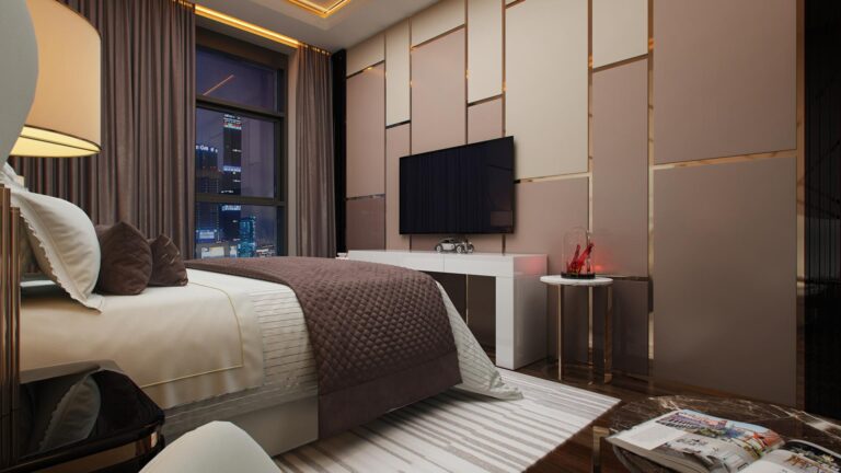 Роскошный дизайн спальни при искусственном освещении