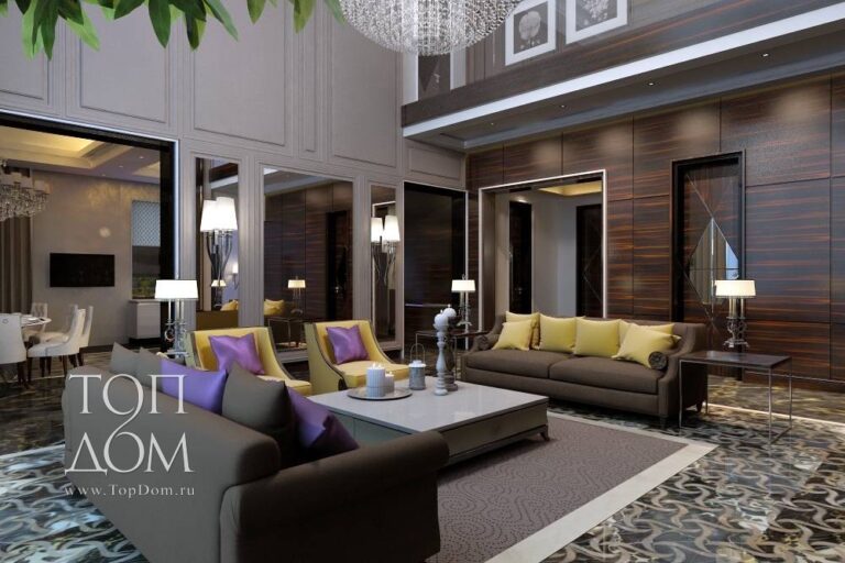 Темная мебель в интерьере гостиной