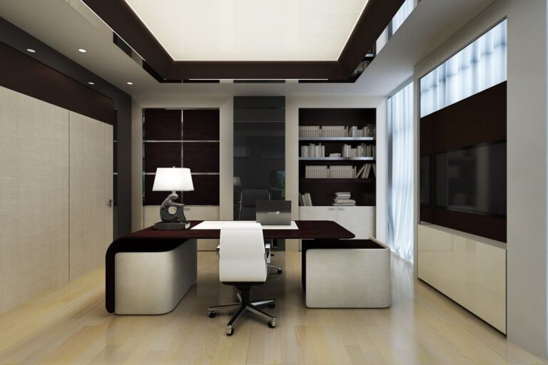 Интерьер кабинета руководителя в офисе с красивой мебелью