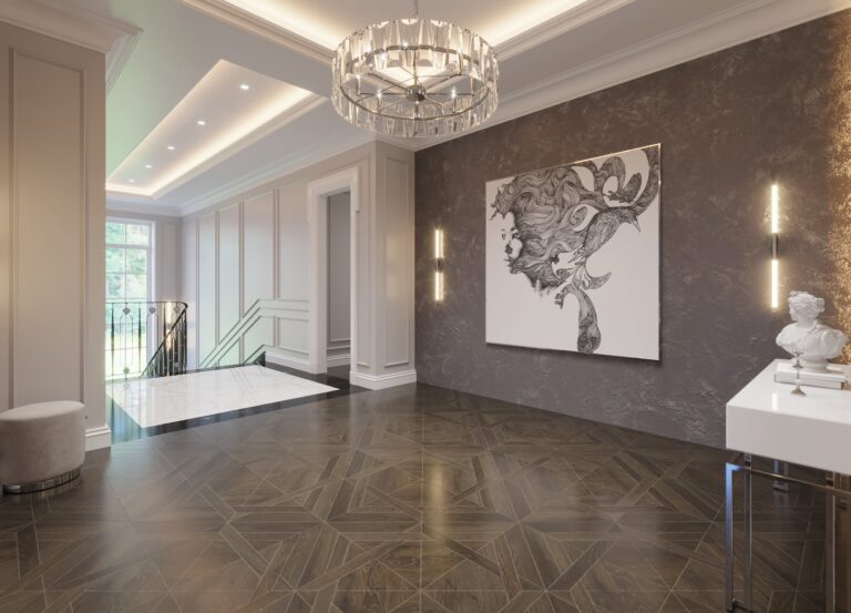 Оформление потолочной подсветки в интерьере холла