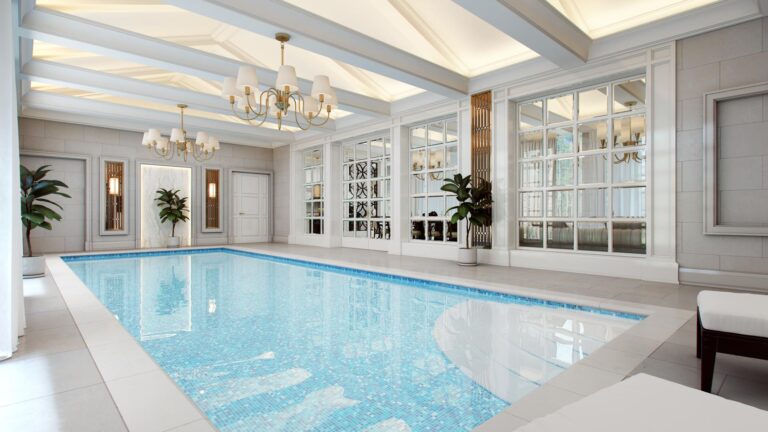 Мозаичный декор в дизайне прямоугольного бассейна