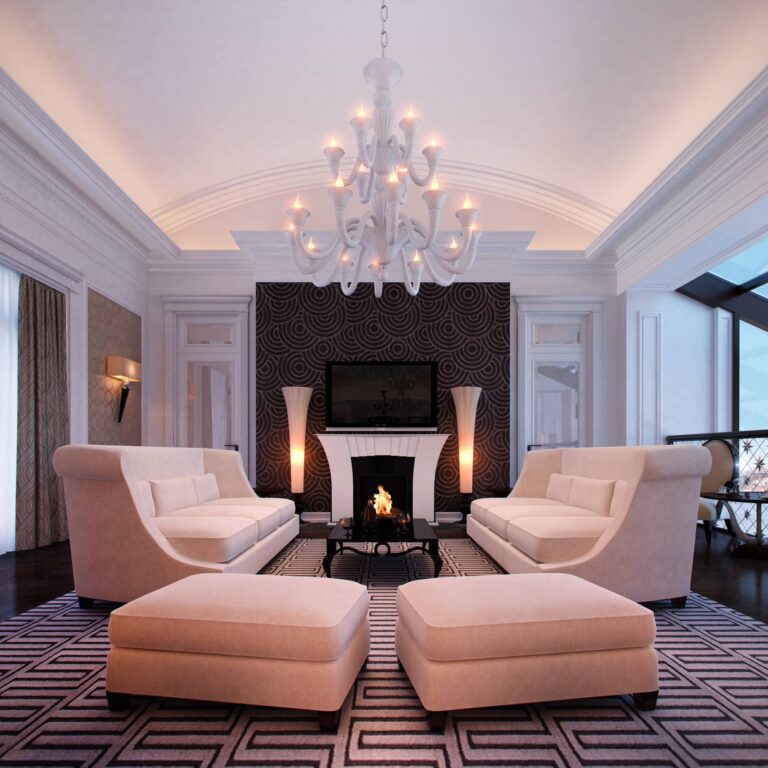 Мягкая белая мебель в интерьере гостиной