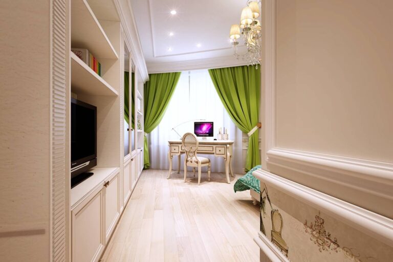 Фото интерьера детской в бежевых и зеленых тонах