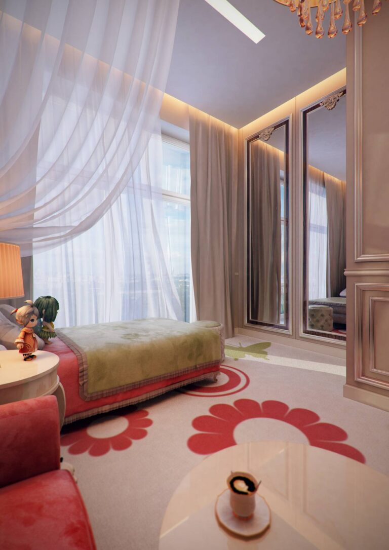 Детская комната с большими вертикальными зеркалами