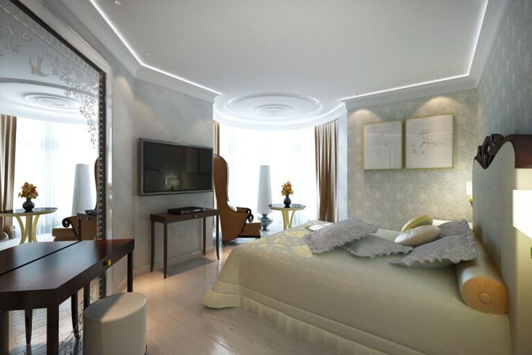 Нежный интерьер спальни в светлых тонах