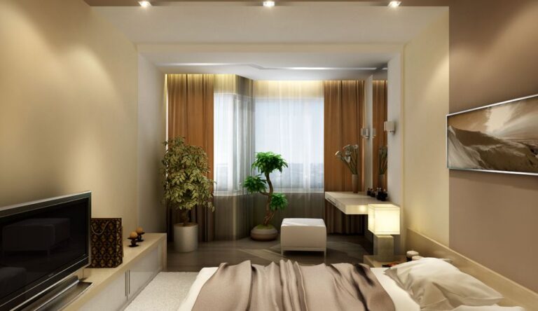 Бежево-коричневые оттенки в дизайне уютной спальни