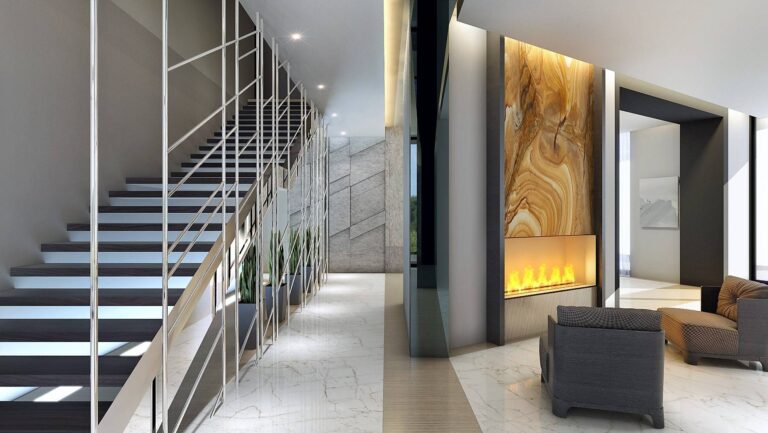 Лестница с двумя пролетами в современном стильном дизайне