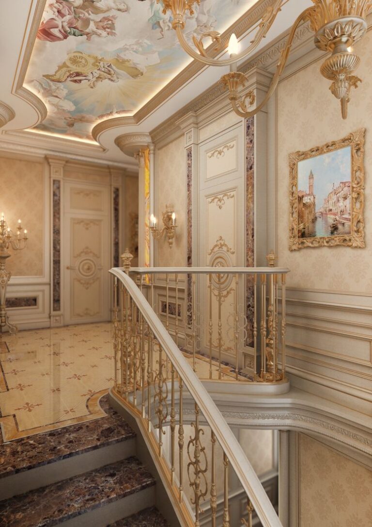 Роспись на стенах и полу в элитном дизайне холла