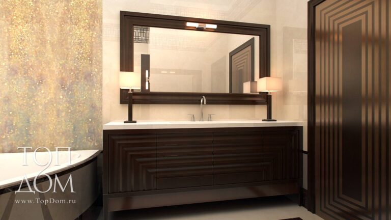 Оформление интерьера ванной с оригинальной дверью и декором