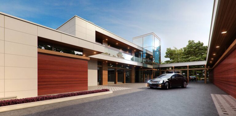 Автомобильная парковка из асфальта во внутреннем дворе дома