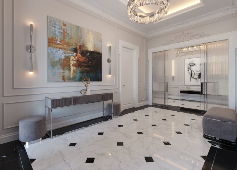 Интерьер холла с большой абстрактной картиной