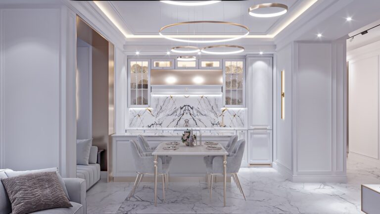 Интерьер кухни-столовой в современной трешке