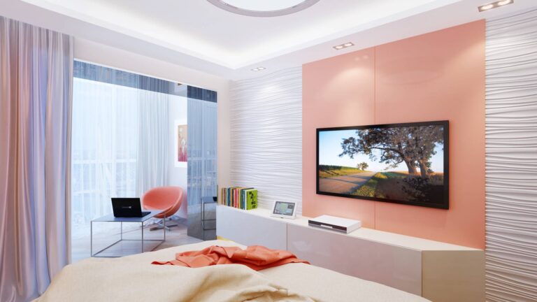 Фото оформления спальни – белый и оранжевый цвета