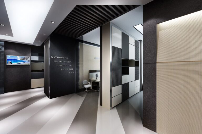 Дизайн холла в офисе с синим акцентом