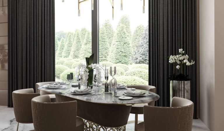 Драпированные шторы цвета мокко в оформлении окна