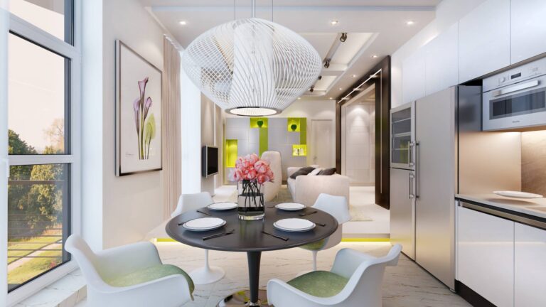 Фото стильной белой столовой