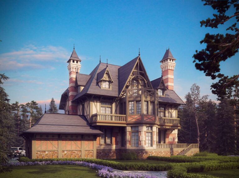 Внутренний двор с элементами ландшафтного дизайна