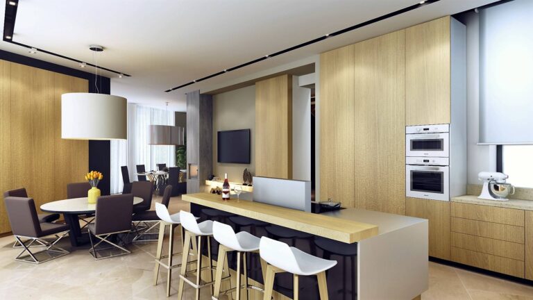 Рабочий стол для кухни, совмещенный с барной стойкой