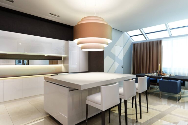 Фото дизайна кухни в белом и коричневом цветах