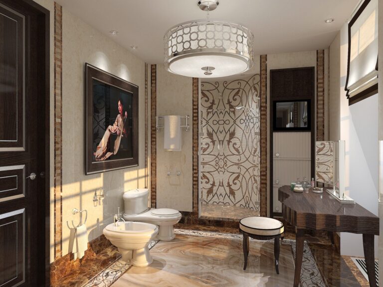 Душевая кабина в мозаичной отделке в дизайне санузла