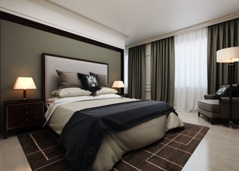 Мелкая английская клетка в дизайне спальни