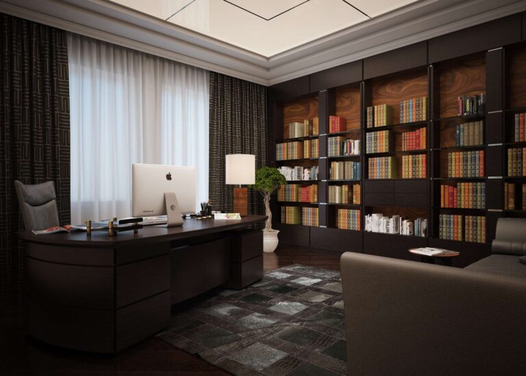 Дизайн рабочего кабинета в оттенках темного дерева