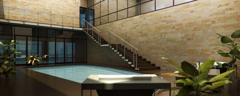 Зона отдыха с бассейном в загородном доме