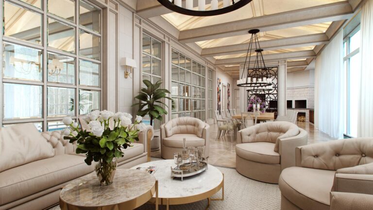 Овальные кресла в дизайне бежевой гостиной