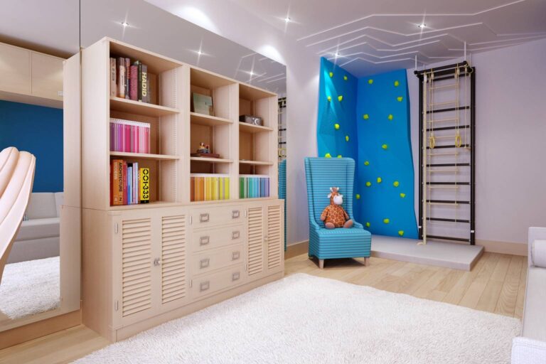 Дизайн детской комнаты со спортивным комплексом