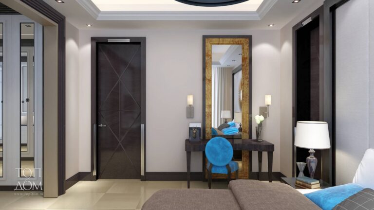 Фото интерьера спальни с бирюзовыми акцентами