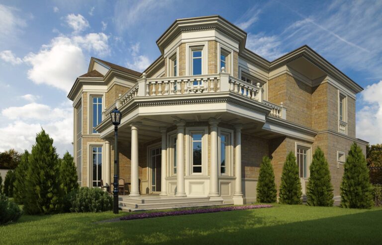 Входная группа с балконом и колоннами