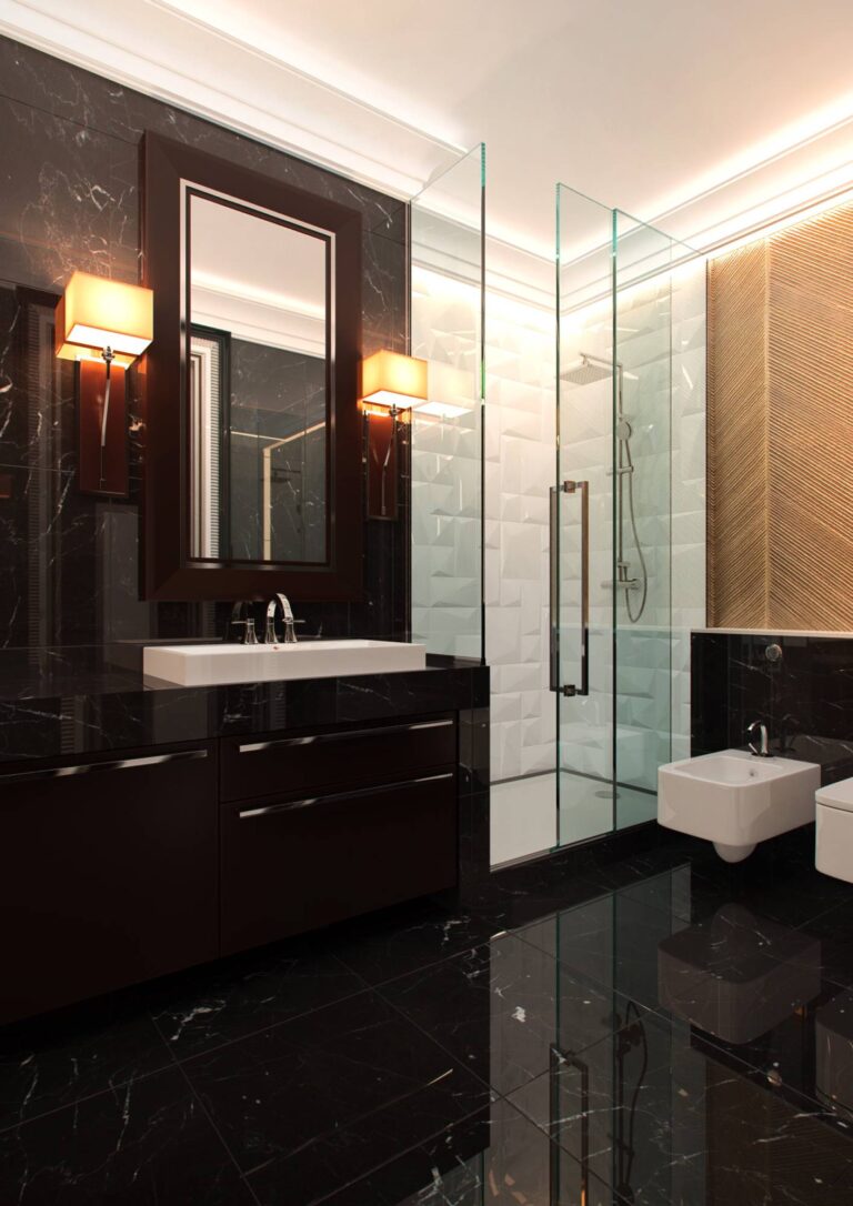 Темные тона в ванной комнате – фото