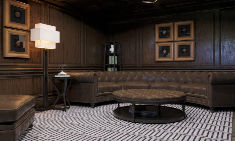 Дизайн сигарной с большим радиусным диваном