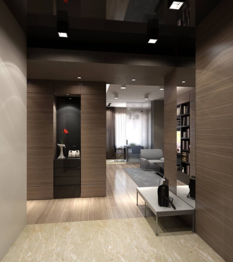 Фото интерьера прихожей в белом и бежевых оттенках