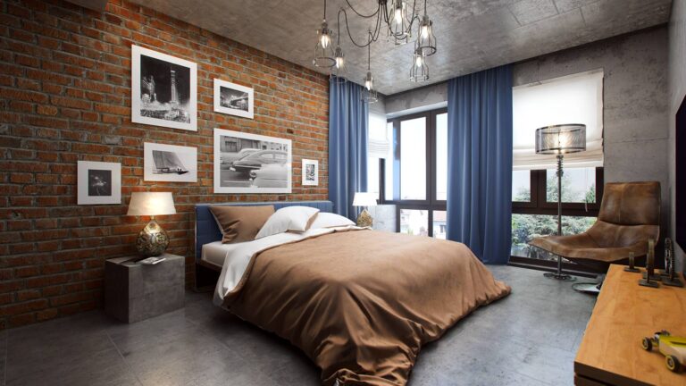 Фото интерьера спальни в стиле лофт