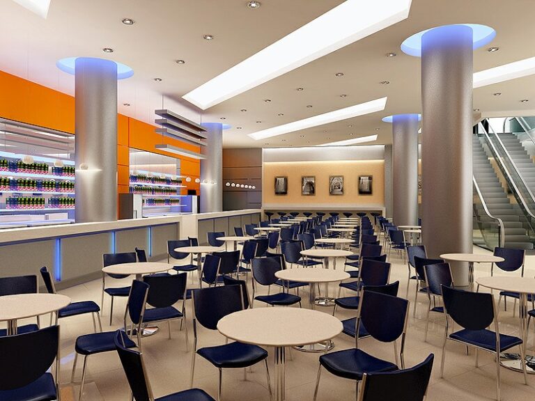 Дизайн интерьера кафе в здании торгового центра