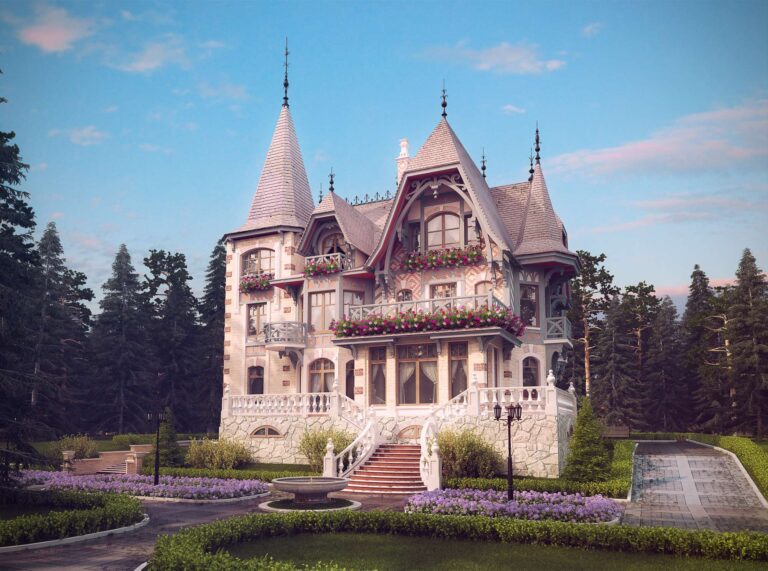 Мозаика из натурального камня пастельных тонов в отделке фасада