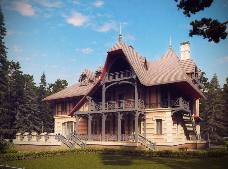 Резные деревянные балконы во внутреннем фасаде