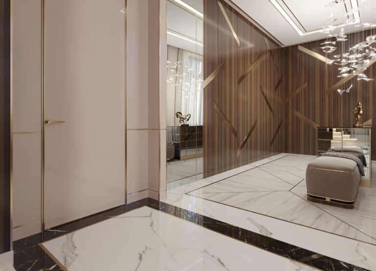 Интерьер прихожей с мраморными полами