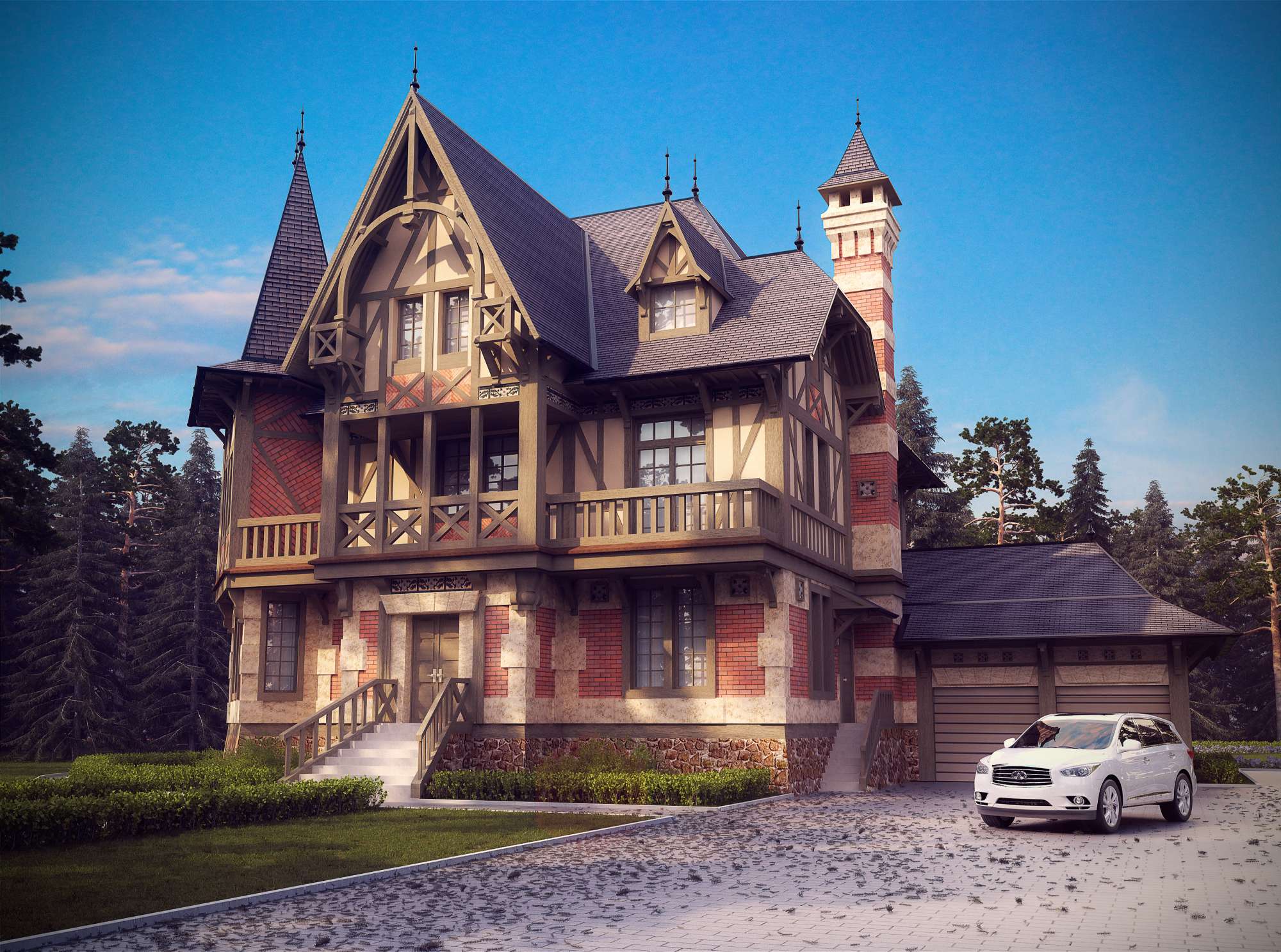 Экстерьер дома с фасадом в готическом стиле