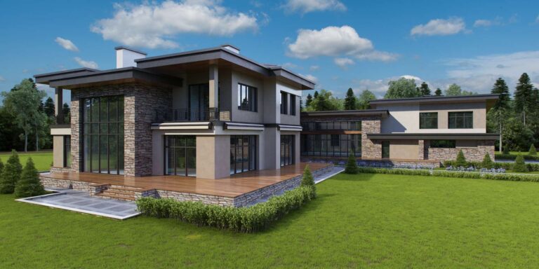 Открытая терраса и остекленная галерея на правом фасаде